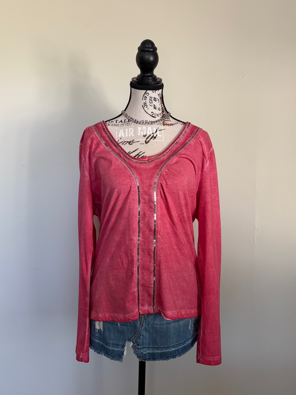 Y2K fairycore beaded sequin pink long sleeve top